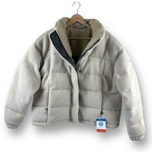 Columbia Women's XL Quilted Sherpa Down Puffer Jacket Beige Cream Comfy Cozy New
